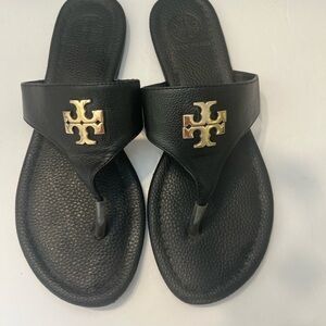 Tory Burch Black Sandals with Gold Logo